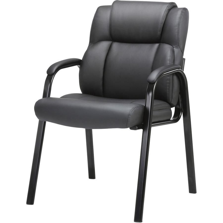 Lorell Low-back Cushioned Guest Chair - Black Bonded Leather Seat - Black Bonded Leather Back - Powder Coated Steel Frame - High Back - Four-legged Base - Armrest - 1 Each. Picture 5