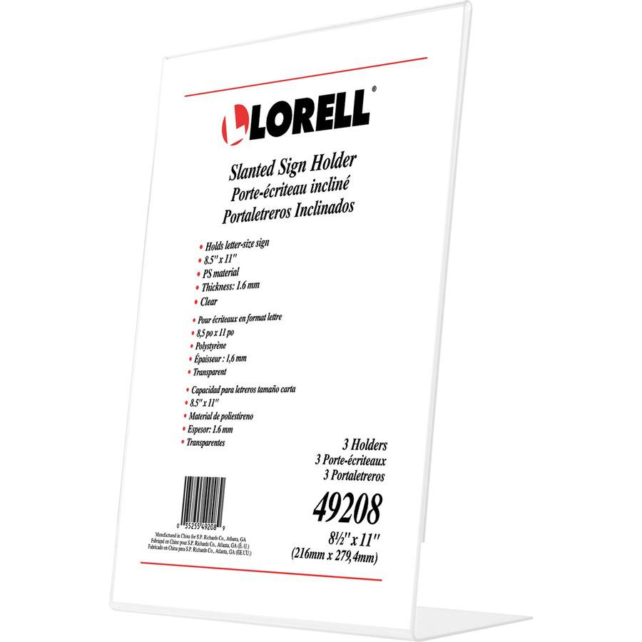 Lorell L-base Slanted Sign Holder Stand - Support 8.50" x 11" Media - Acrylic - 3 / Pack - Clear. Picture 6