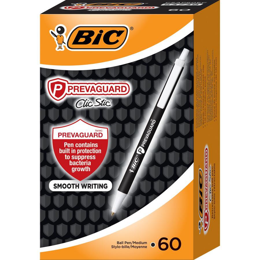 BIC PrevaGuard Clic Stic Antimicrobial Pens - Medium Pen Point - 1 mm Pen Point Size - Retractable - Black - 60 / Box. Picture 3
