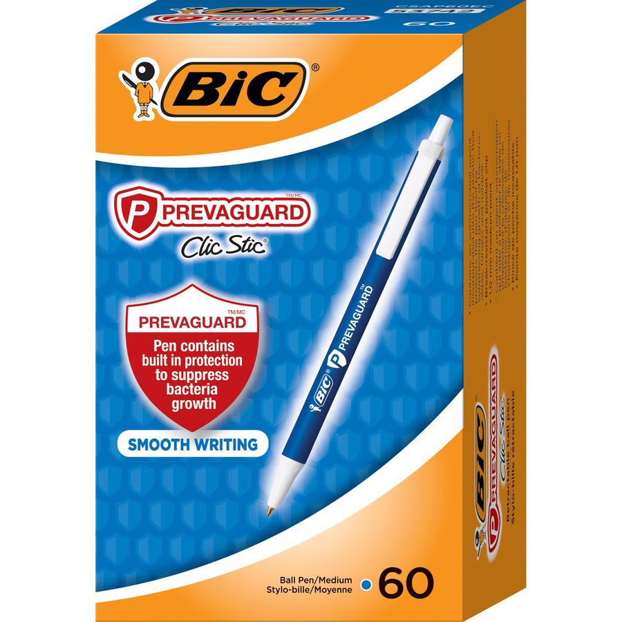 BIC PrevaGuard Clic Stic Antimicrobial Pens - Medium Pen Point - 1 mm Pen Point Size - Retractable - Blue - 60 / Box. Picture 3