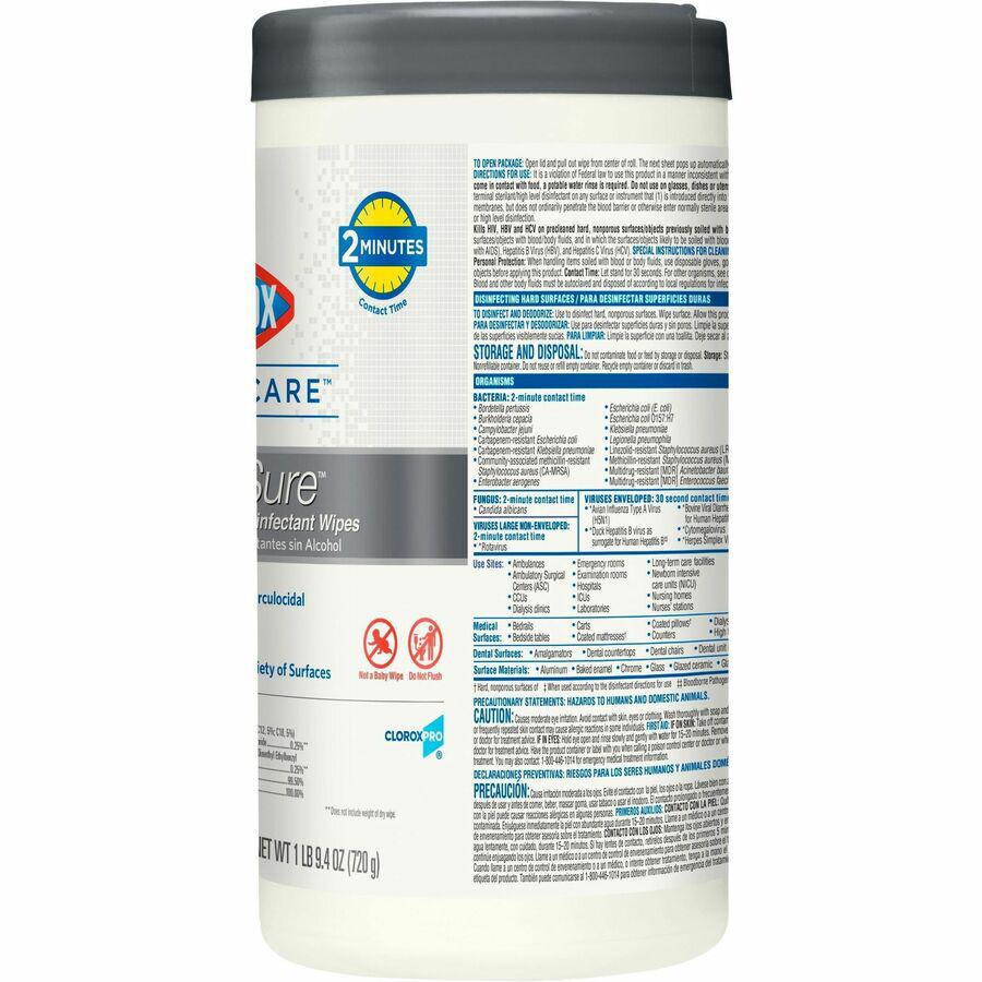 Clorox Healthcare VersaSure Disinfectant Wipes - Ready-To-Use - 8" Length x 6.75" Width - 150 / Carton - 1 Each - Strong, Durable, Alcohol-free, Fume-free, Fragrance-free, Pre-moistened - White. Picture 5