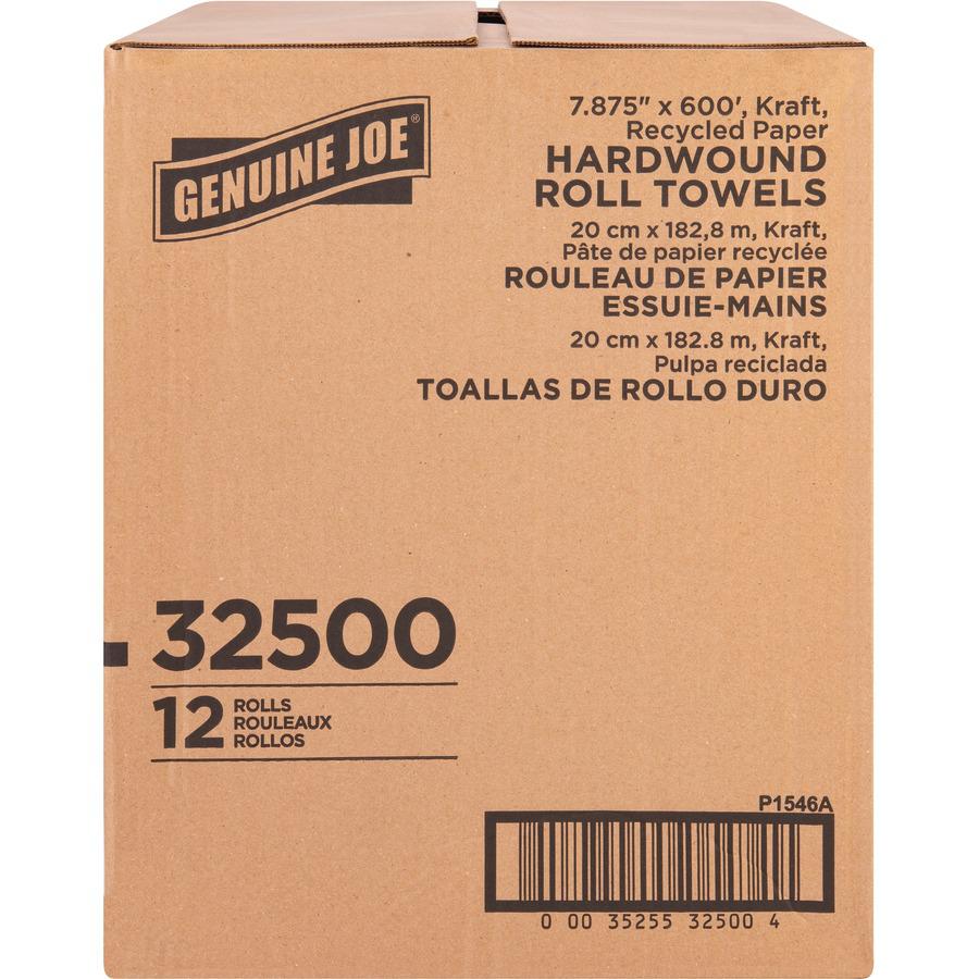 Genuine Joe Embossed Hardwound Roll Towels - 7.88" x 600 ft - 2" Core - Brown - 12 / Carton. Picture 3