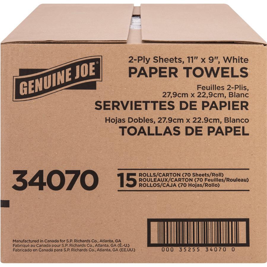 Genuine Joe 2-ply Paper Towel Rolls - 2 Ply - 9" x 11" - 70 Sheets/Roll - White - Paper - 15 / Carton. Picture 3
