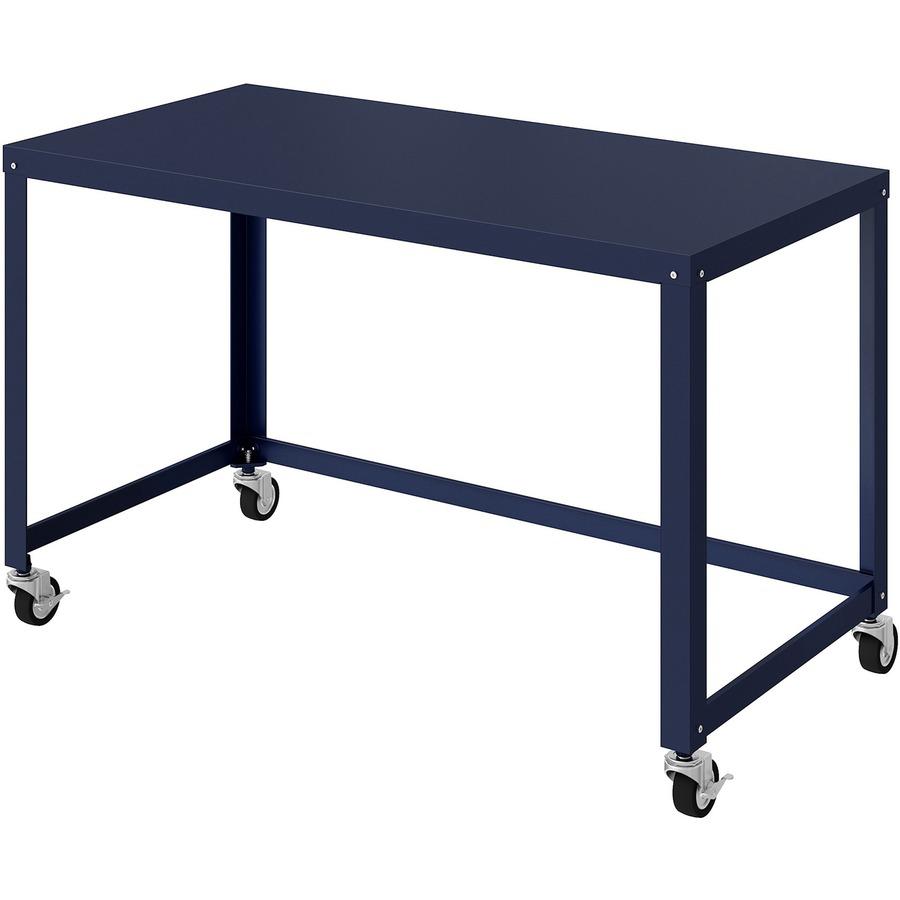 Lorell SOHO Personal Mobile Desk - Rectangle Top - 200 lb Capacity - 48" Table Top Length x 24" Table Top Width - 30" Height - Assembly Required - Navy - Steel - 1 Each. Picture 8
