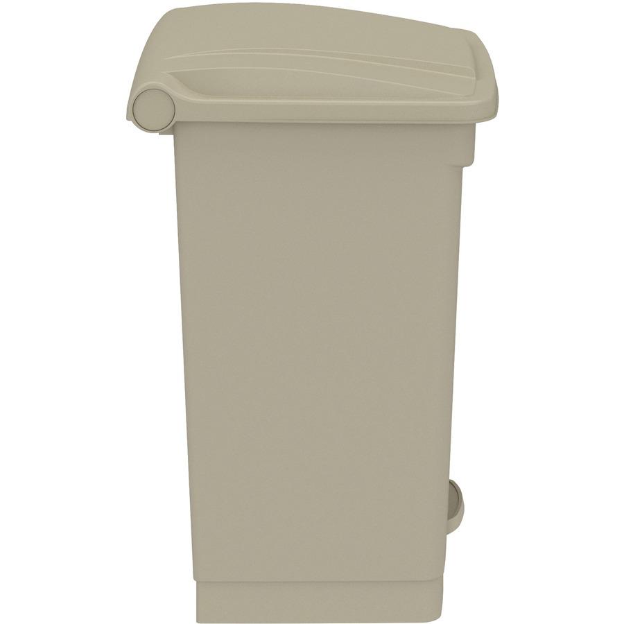 Safco Plastic Step-on Waste Receptacle - 12 gal Capacity - Foot Pedal, Lightweight, Easy to Clean - 23.8" Height x 15.8" Width x 16" Depth - Plastic - Tan - 1 Carton. Picture 4