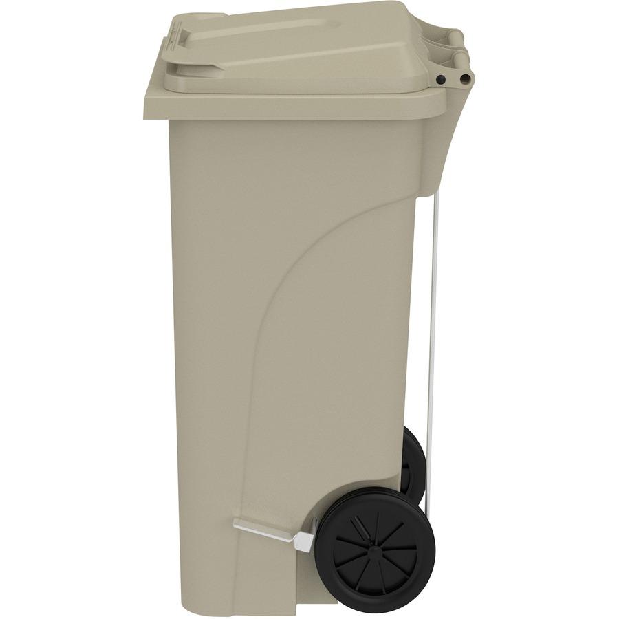 Safco 32 Gallon Plastic Step-On Receptacle - 32 gal Capacity - Foot Pedal, Lightweight, Easy to Clean, Handle, Wheels, Mobility - 37" Height x 21.3" Width x 20" Depth - Plastic - Tan - 1 Carton. Picture 4