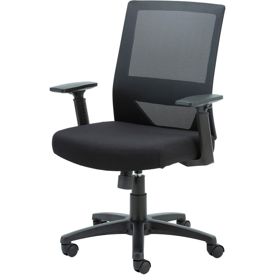 Lorell Mid-Back Mesh Task Chair - Fabric Seat - Mid Back - 5-star Base - Black - Armrest - 1 Each. Picture 4