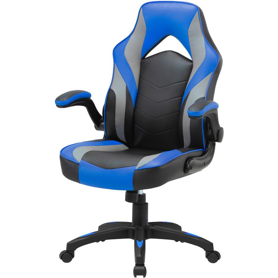 Lorell High-Back Gaming Chair - For Gaming - Vinyl, Nylon - Blue, Black, Gray. Picture 12
