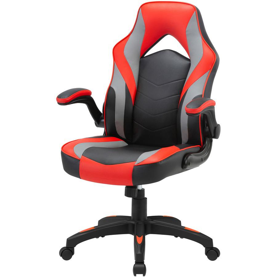 Lorell High-Back Gaming Chair - For Gaming - Vinyl, Nylon - Red, Black, Gray. Picture 17