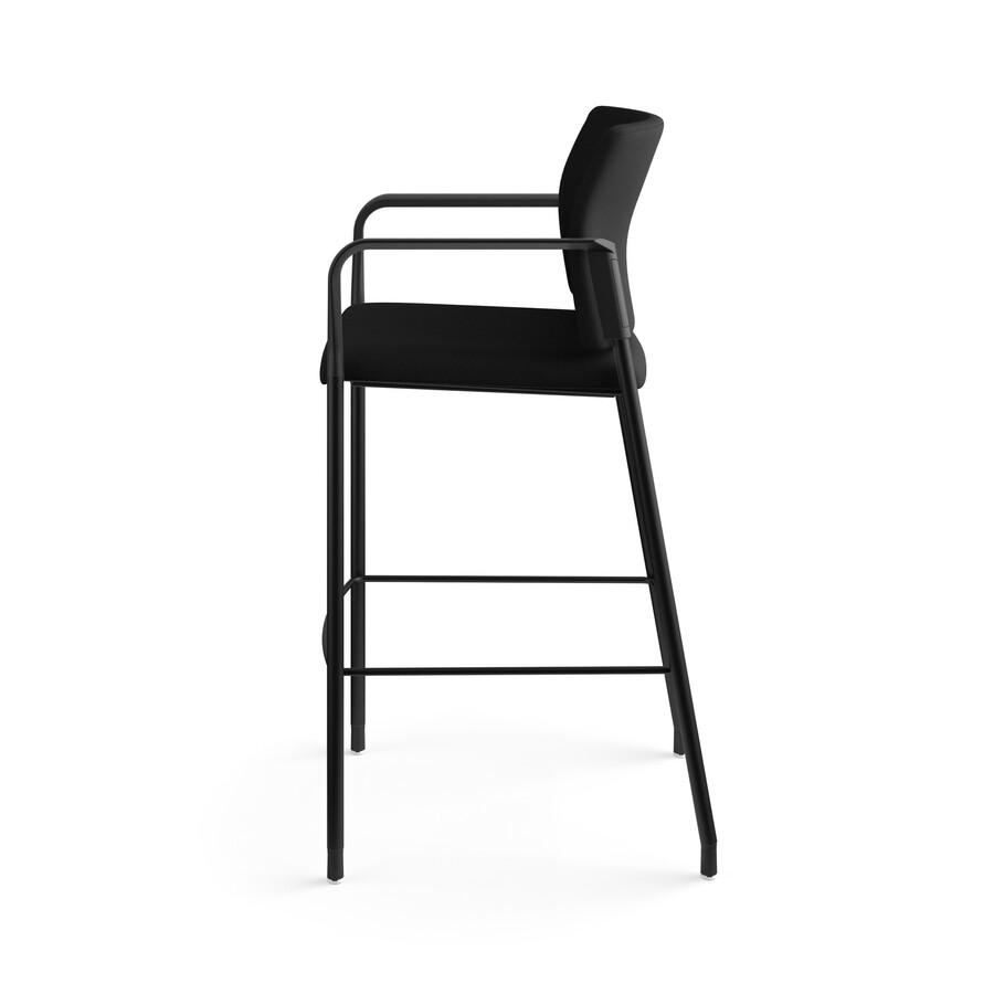 HON Accommodate Sitting Stool - Black Fabric Back - Textured Black Steel Frame - Black - Polyester Fabric - Armrest. Picture 7