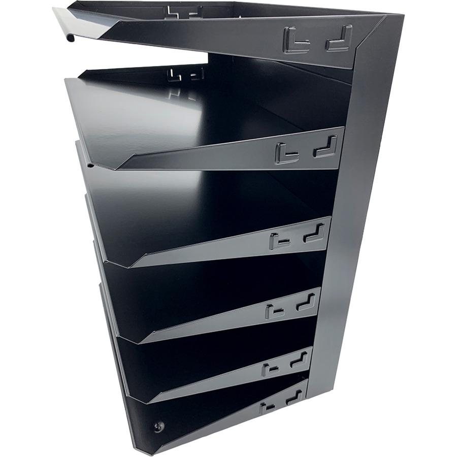 Huron Horizontal Slots Desk Organizer - 6 Compartment(s) - Horizontal - 15" Height x 8.8" Width x 12" Depth - Durable, Label Holder - Black - Steel - 1 Each. Picture 6