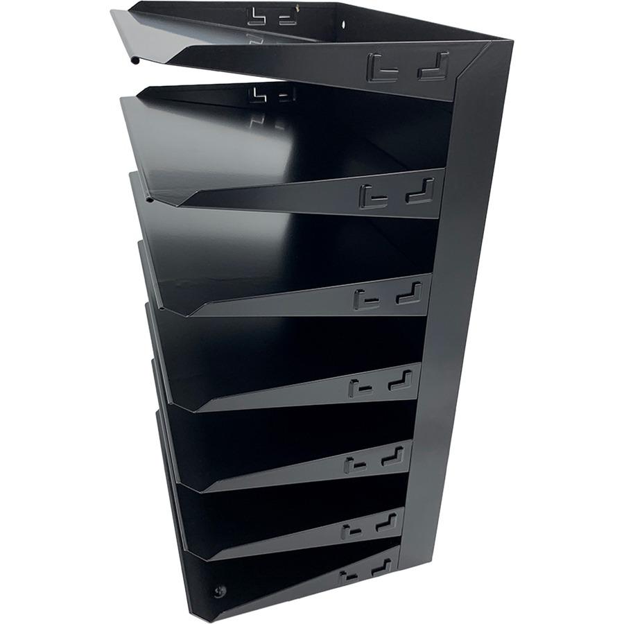 Huron Horizontal Slots Desk Organizer - 7 Compartment(s) - Horizontal - 18" Height x 8.8" Width x 12" Depth - Durable - Black - Steel - 1 Each. Picture 8