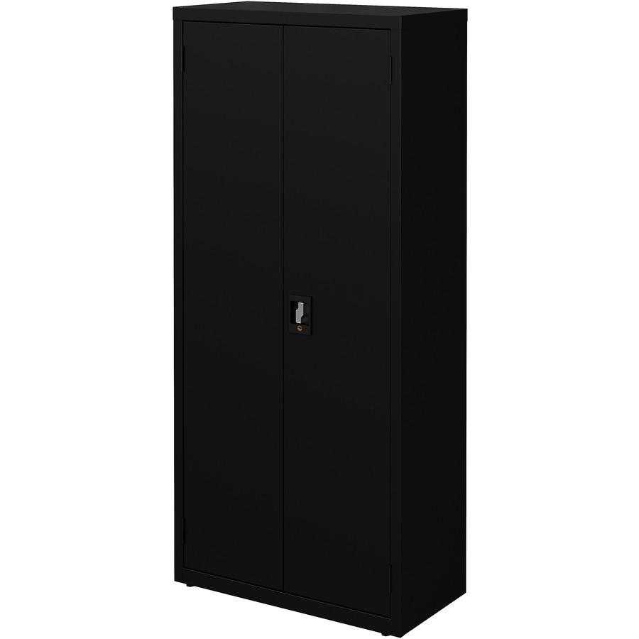 Lorell Slimline Storage Cabinet - 30" x 15" x 66" - 4 x Shelf(ves) - 720 lb Load Capacity - Durable, Welded, Nonporous Surface, Recessed Handle, Removable Lock, Locking System - Black - Baked Enamel -. Picture 9
