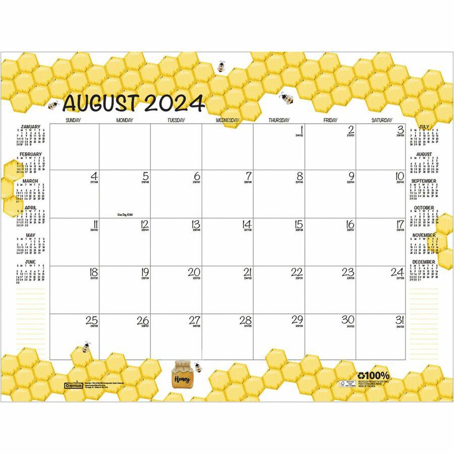 House of Doolittle Honeycomb Monthly Desk Pad Calendar - Julian Dates - Monthly - 12 Month - January 2024 - December 2024 - 22" x 17" Sheet Size - Desk Pad - Yellow - Reinforced Corner, Note Page - 1 . Picture 8