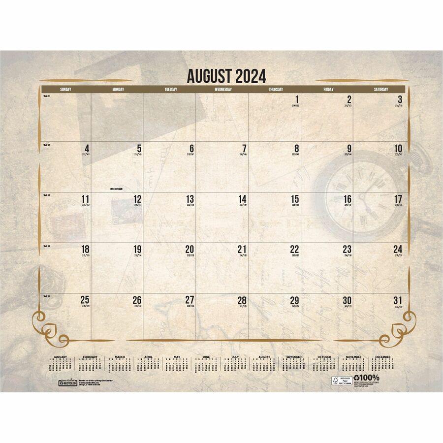 House of Doolittle Vintage Monthly Desk Pad Calendar - Julian Dates - Monthly - 12 Month - January - December - 1 Month Single Page Layout - 22" x 17" Sheet Size - Headband - Desk Pad - Brown - Leathe. Picture 8