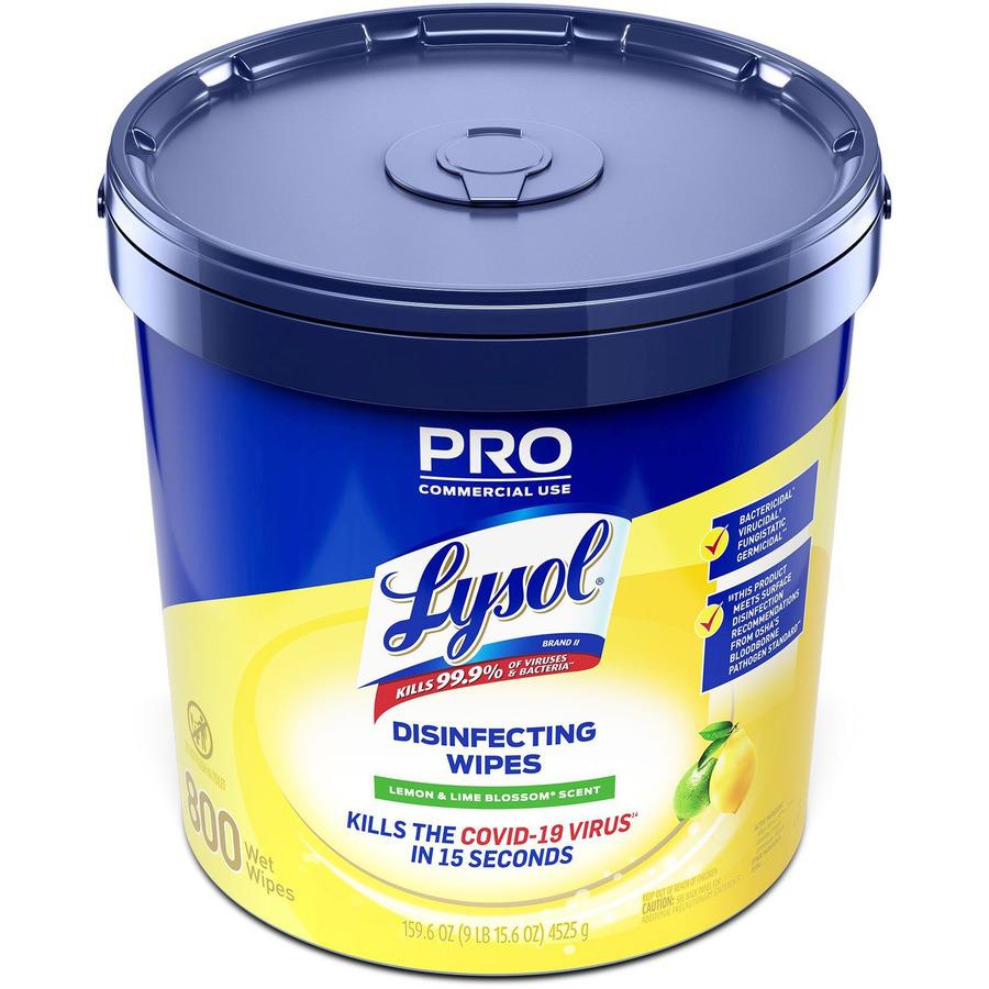 Lysol Disinfecting Wipe Bucket w/Wipes - Lemon & Lime Blossom Scent - 8" Length x 6" Width - 800 Each - White. Picture 4