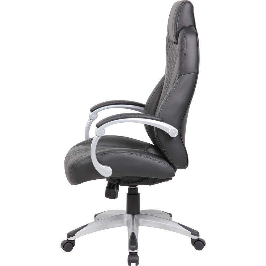 Boss Hinged Arm Executive Chair - Black Vinyl Seat - Black Back - 5-star Base - Armrest - 1 Each. Picture 6