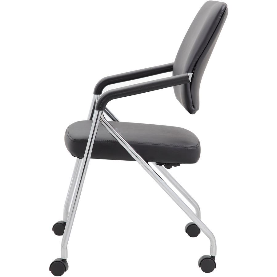 Boss Caressoft Plus Training Chair - Black Seat - Black Back - Chrome Frame - Four-legged Base - Vinyl - Armrest - 2 / Carton. Picture 6