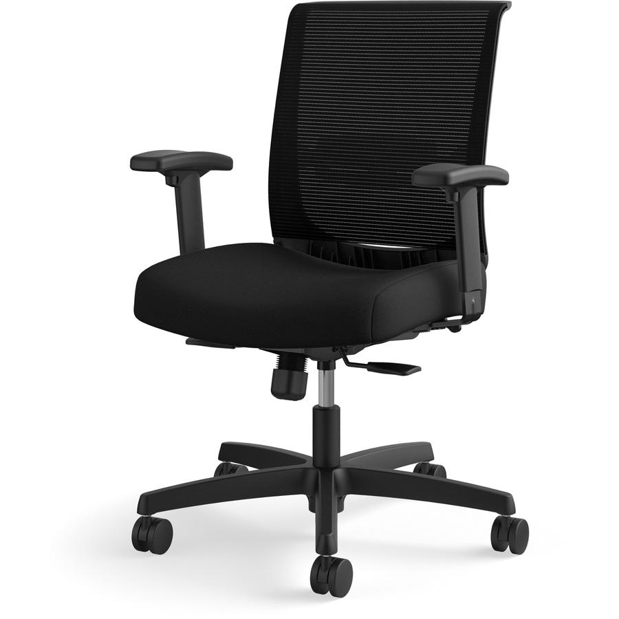 HON Convergence Synchro Tilt Task Chair - Black Fabric Seat - Black Back - Low Back - 5-star Base - Armrest - 1 Each. Picture 5