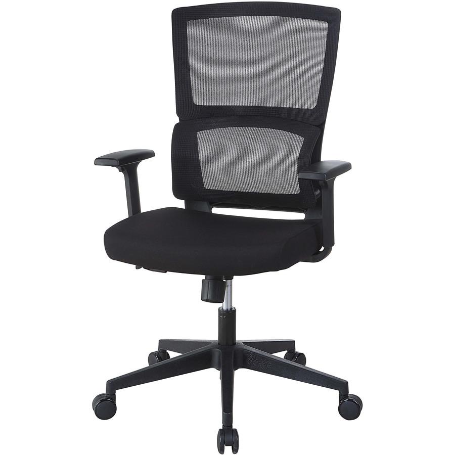 Lorell Mid-back Mesh Chair - Black Fabric Seat - Black Mesh Back - Mid Back - 5-star Base - Armrest - 1 Each. Picture 2