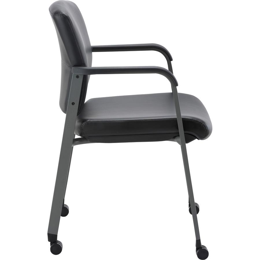 Lorell Healthcare Upholstery Guest Chair with Casters - Vinyl Seat - Vinyl Back - Steel Frame - Square Base - Black - Armrest - 1 Each. Picture 5
