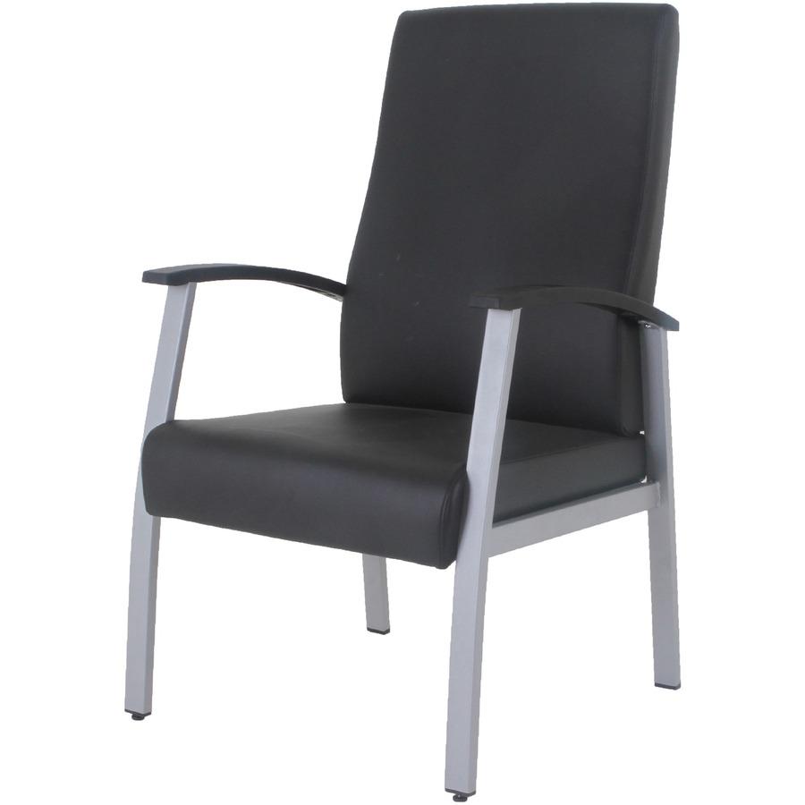 Lorell High-Back Healthcare Guest Chair - Vinyl Seat - Vinyl Back - Powder Coated Silver Steel Frame - High Back - Four-legged Base - Black - Armrest - 1 Each. Picture 5