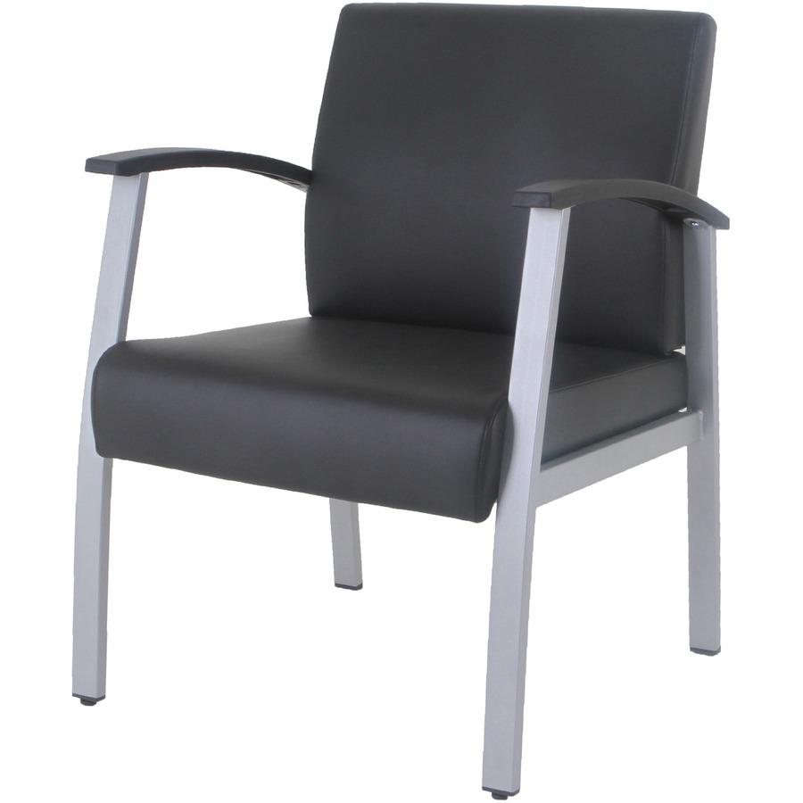 Lorell Mid-Back Healthcare Guest Chair - Vinyl Seat - Vinyl Back - Powder Coated Silver Steel Frame - Mid Back - Four-legged Base - Black - Armrest - 1 Each. Picture 5