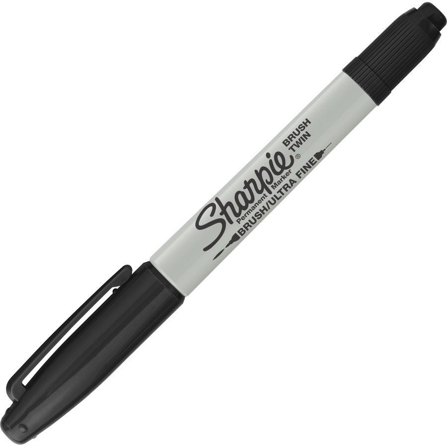 Sharpie Brush Twin Permanent Markers - Fine, Broad, Ultra Fine Marker Point - Black - 12 / Dozen. Picture 4
