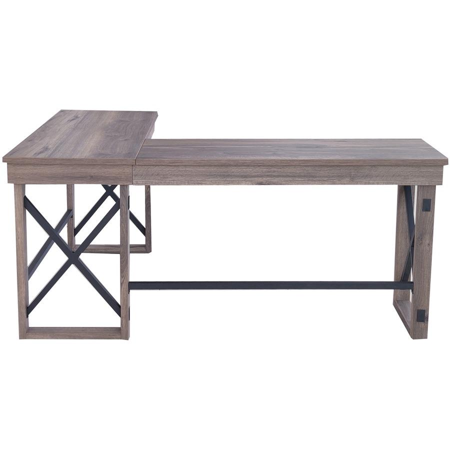 LYS L-Shaped Industrial Desk - L-shaped Top - 200 lb Capacity x 52.13" Table Top Width x 19.75" Table Top Depth - 29.50" Height - Assembly Required - Aged Oak - Medium Density Fiberboard (MDF) - 1 Eac. Picture 6