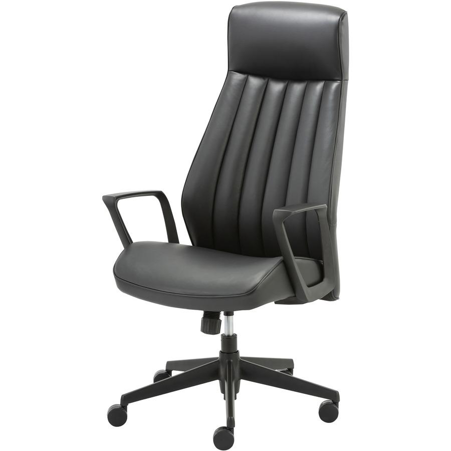 LYS High-Back Bonded Leather Chair - Black Bonded Leather Seat - Black Bonded Leather Back - High Back - Armrest - 1 Each. Picture 7