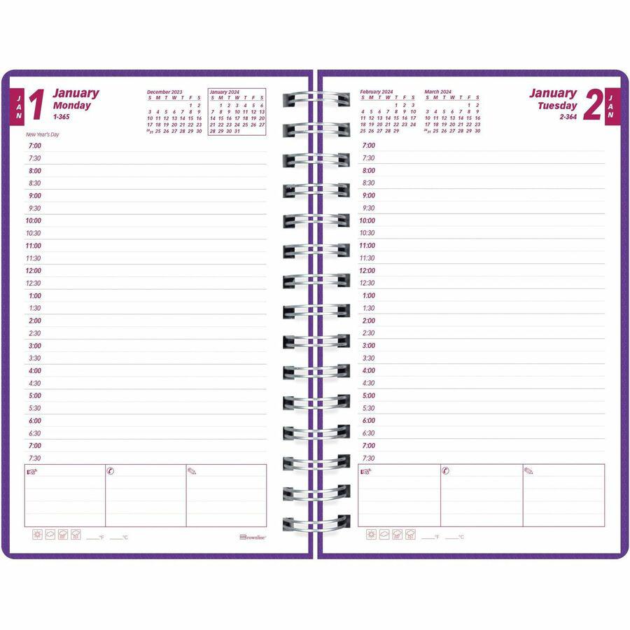 Brownline DuraFlex Daily Appointment Planner - Daily, Monthly - 12 Month - January 2024 - December 2024 - 7:00 AM to 7:30 PM - Half-hourly - 1 Day Single Page Layout 2 Month Double Page Layout - 5" x . Picture 6