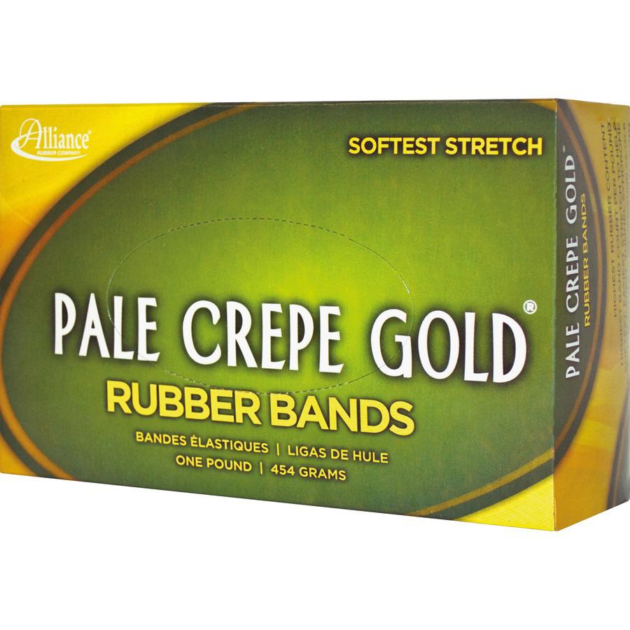 Alliance Rubber 20645 Pale Crepe Gold Rubber Bands - Size #64 - 1 lb Box - Approx. 490 Bands - 3 1/2" x 1/4" - Golden Crepe. Picture 8