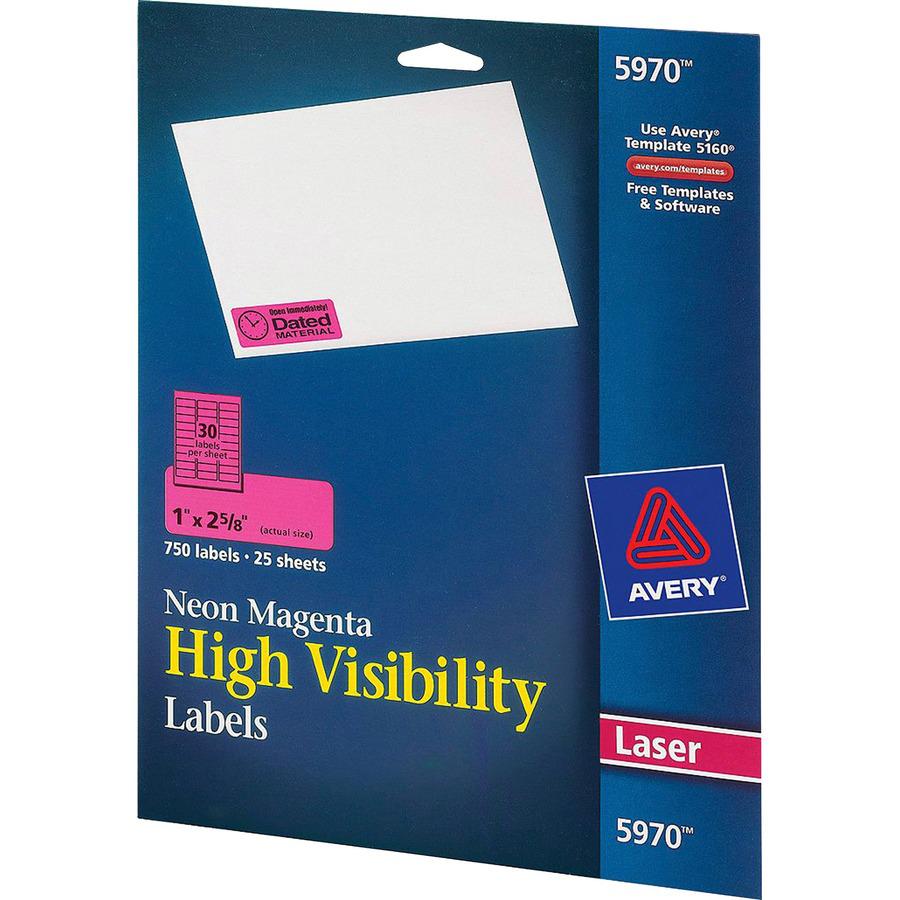 Avery&reg; Shipping Labels - 1" Width x 2 5/8" Length - Permanent Adhesive - Rectangle - Laser - Neon Magenta - Paper - 30 / Sheet - 25 Total Sheets - 750 Total Label(s) - 750 / Pack. Picture 5