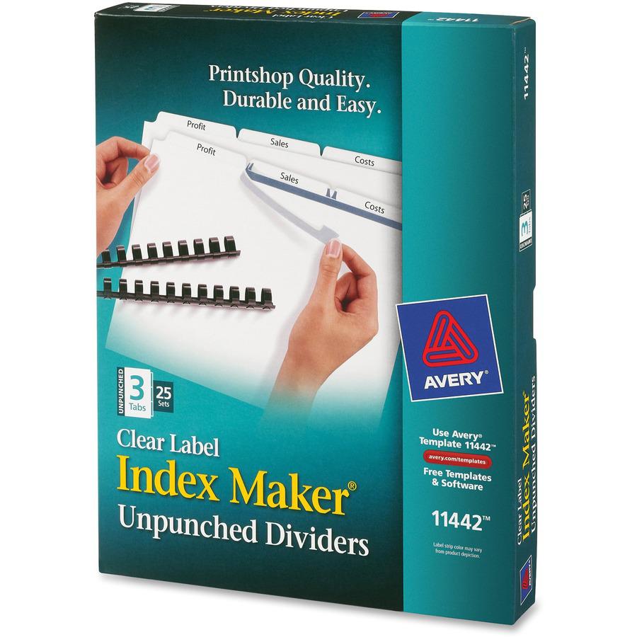 Avery&reg; Print & Apply Label Unpunched Dividers - Index Maker Easy Apply Label Strip - 75 x Divider(s) - 3 Blank Tab(s) - 3 Tab(s)/Set - 8.5" Divider Width x 11" Divider Length - Letter - White Pape. Picture 6