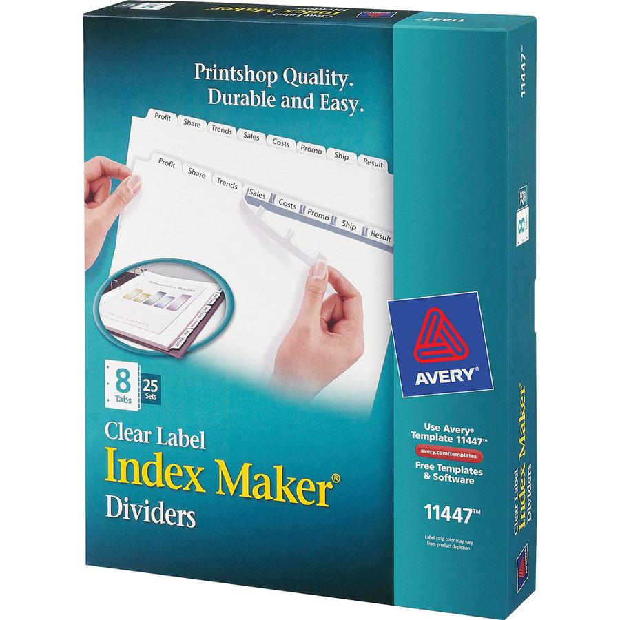 Avery&reg; Print & Apply Clear Label Dividers - Index Maker Easy Apply Label Strip - 200 x Divider(s) - 8 Blank Tab(s) - 8 Tab(s)/Set - 8.5" Divider Width x 11" Divider Length - Letter - 3 Hole Punche. Picture 3