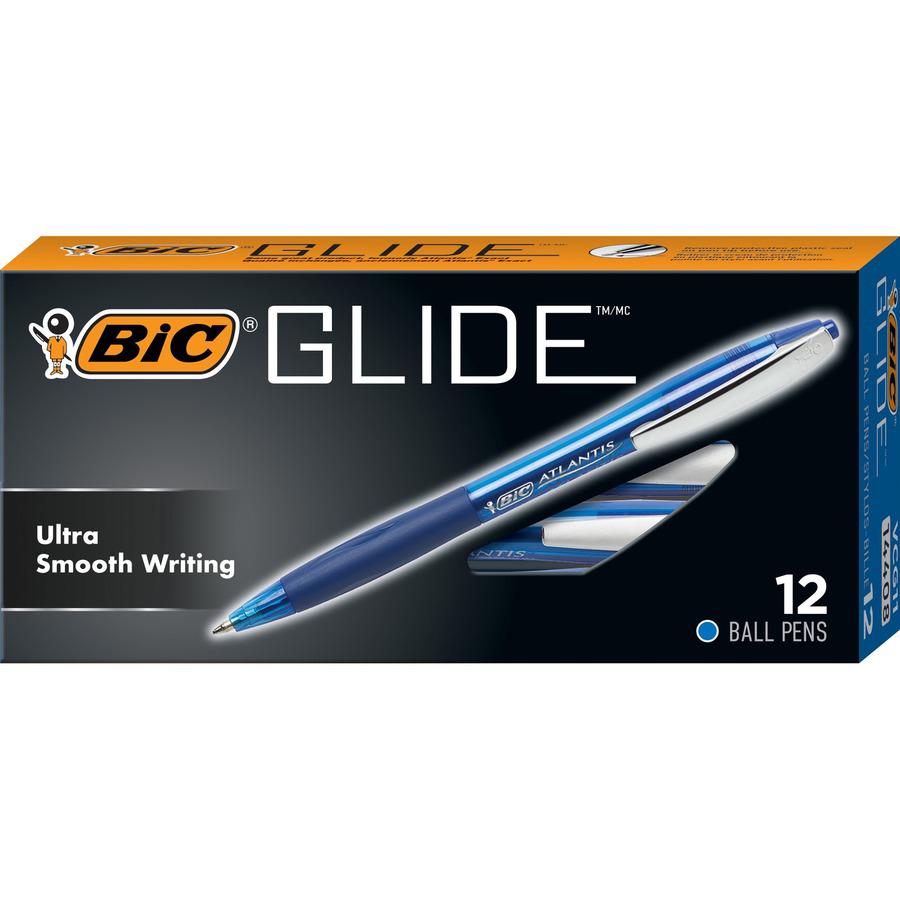 BIC Glide Retractable Pens - Medium Pen Point - 1 mm Pen Point Size - Retractable - Blue - Clear Barrel - 1 Dozen. Picture 4