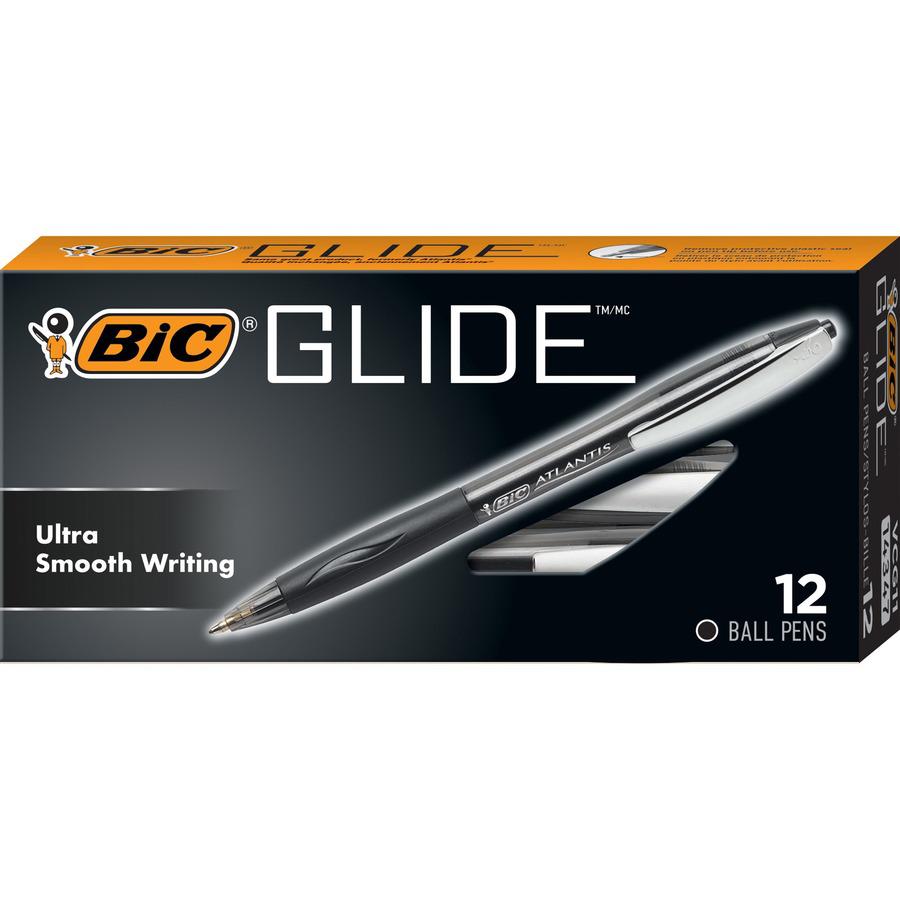 BIC Glide Retractable Pens - Medium Pen Point - 1 mm Pen Point Size - Conical Pen Point Style - Retractable - Black - Clear Barrel - 1 Dozen. Picture 2