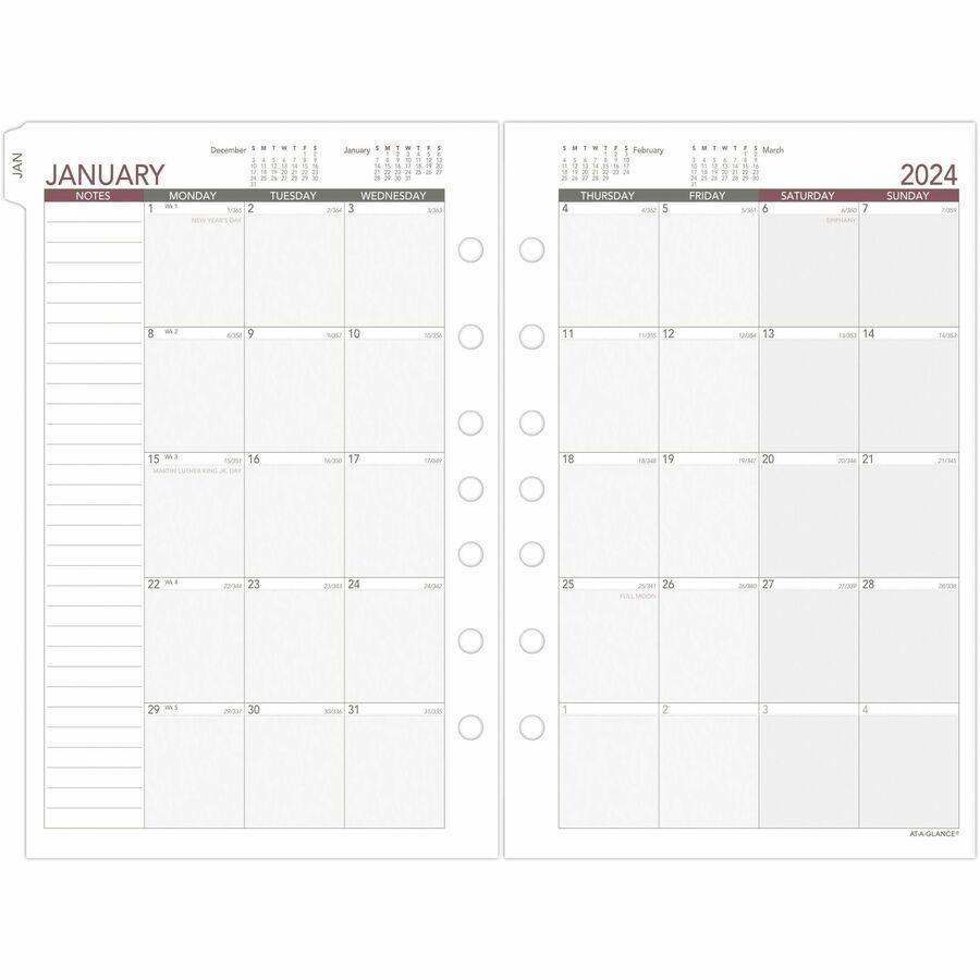 At-A-Glance 2024 Weekly Planner Refill, Loose-Leaf, Desk Size, 5 1/2" x 8 1/2" - Business - Julian Dates - Weekly - 1 Year - January 2024 - December 2024 - 8:00 AM to 5:00 PM - Hourly, Monday - Friday. Picture 6