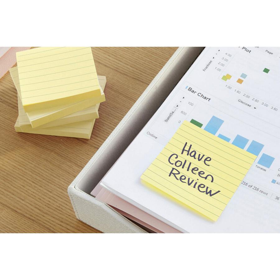 Post-it&reg; Lined Notes - 600 x Canary Yellow - 3" x 3" - Square - 100 Sheets per Pad - Ruled - Yellow - Paper - Self-adhesive, Repositionable, Removable - 6 / Pack. Picture 5