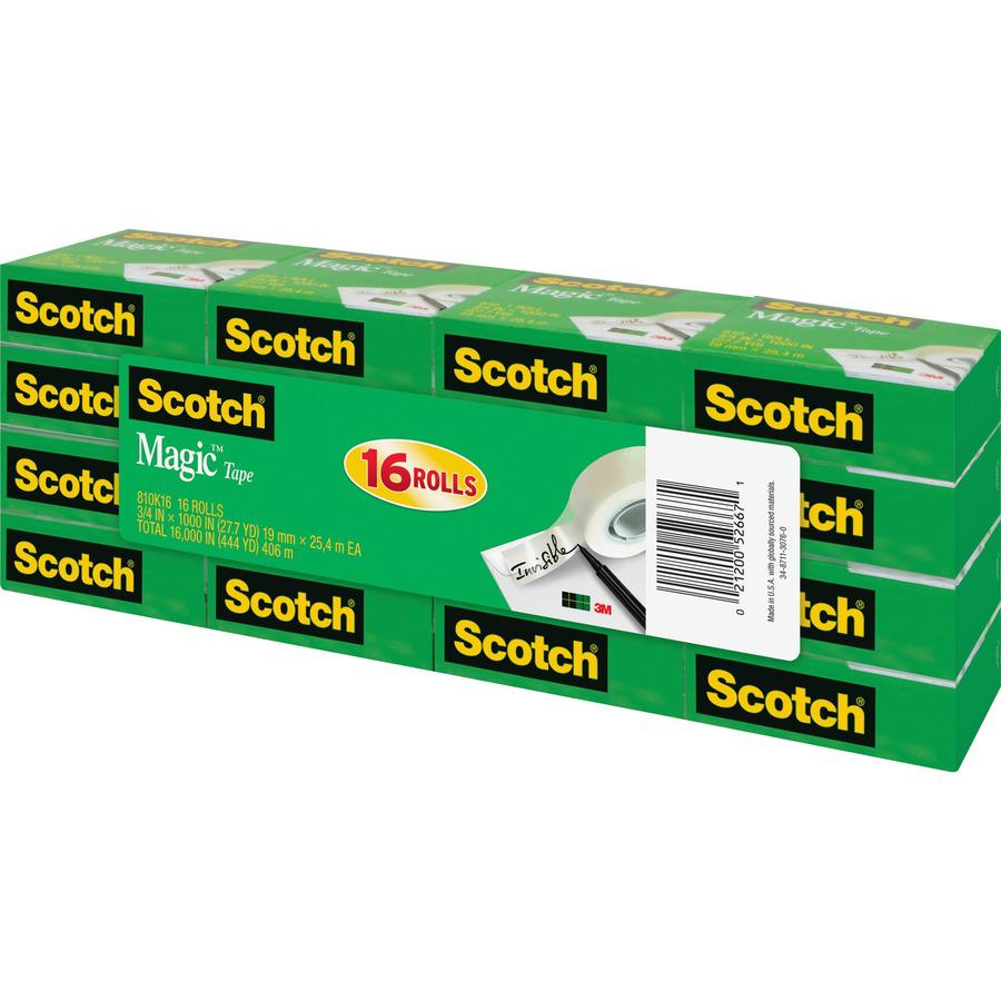 Scotch 3/4"W Magic Tape - 27.78 yd Length x 0.75" Width - 1" Core - Split Resistant, Tear Resistant - For Document, Book, Patching, Mending, Splicing - 16 / Pack - Matte - Clear. Picture 5