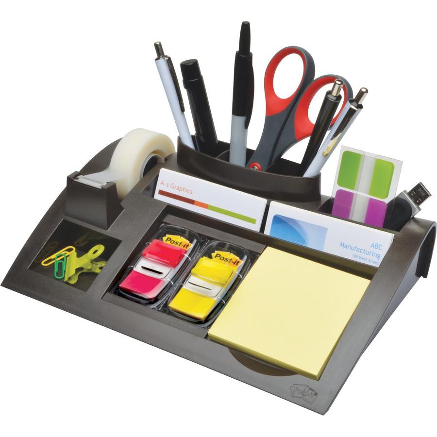 Post-it&reg; Notes Kit Desk Organizer - 7 Compartment(s) - 2.8" Height x 10.3" Width x 6.8" DepthDesktop - Black - Plastic - 1 Each. Picture 6