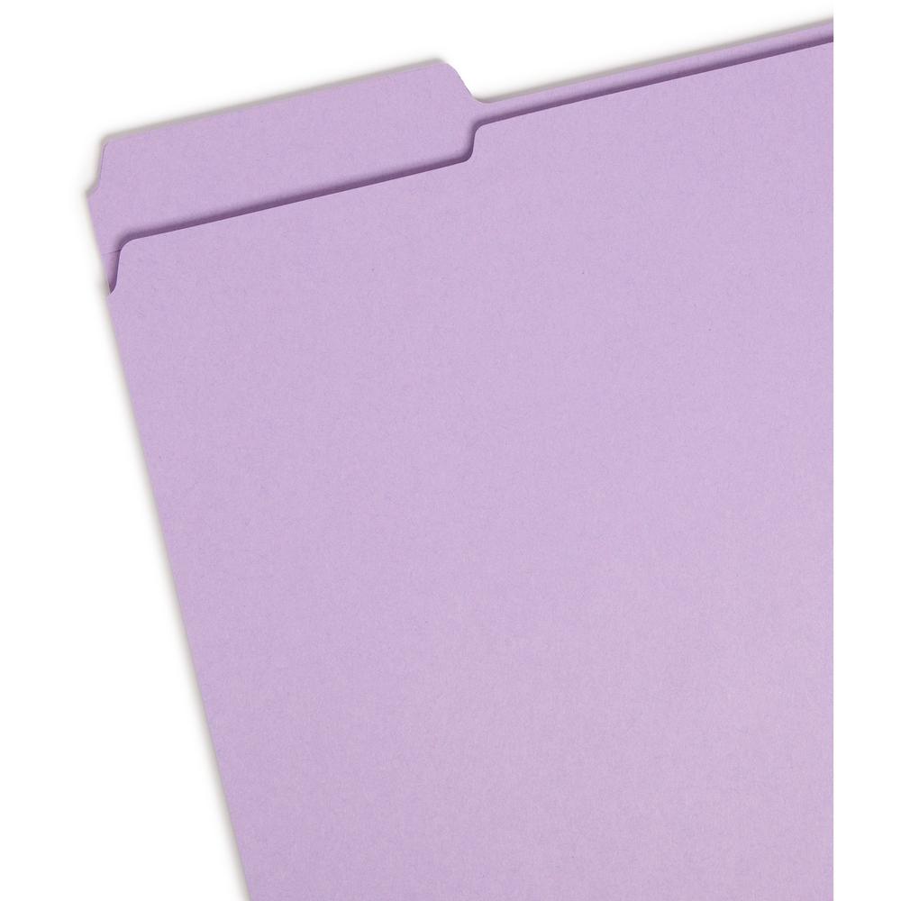 Smead Colored 1/3 Tab Cut Letter Recycled Top Tab File Folder - 8 1/2" x 11" - 3/4" Expansion - Top Tab Location - Assorted Position Tab Position - Lavender - 10% Recycled - 100 / Box. Picture 4