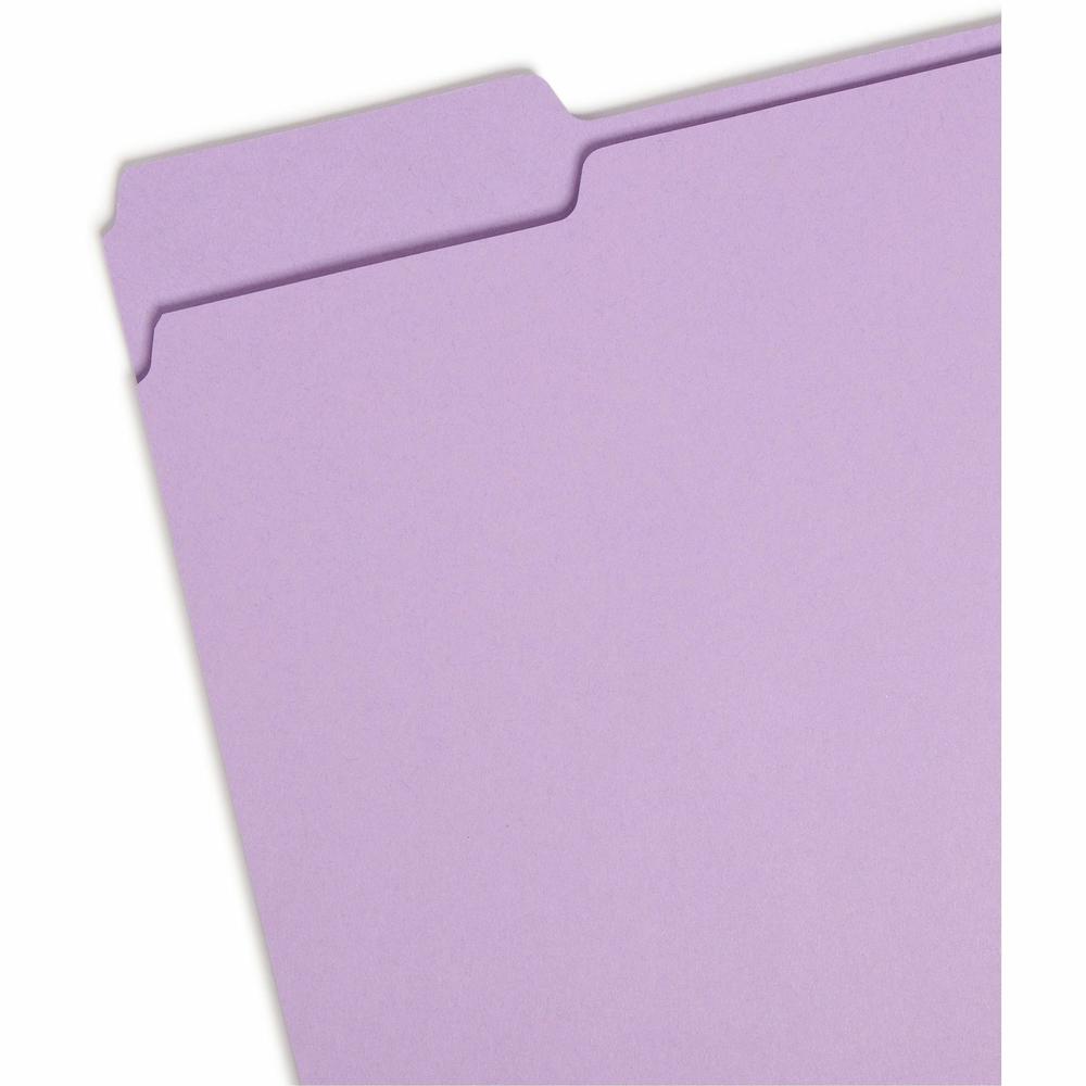 Smead Colored 1/3 Tab Cut Letter Recycled Top Tab File Folder - 8 1/2" x 11" - 3/4" Expansion - Top Tab Location - Assorted Position Tab Position - Lavender - 10% Recycled - 100 / Box. Picture 7