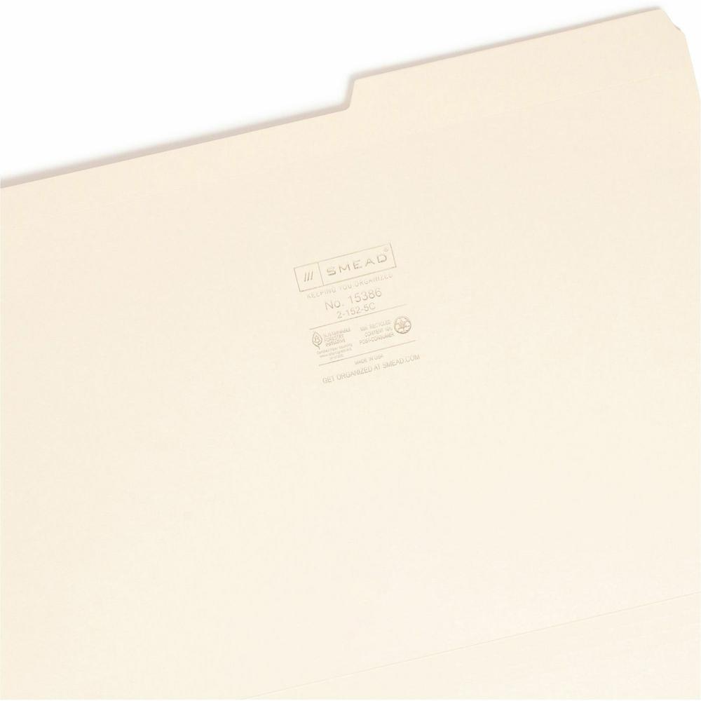Smead 2/5 Tab Cut Legal Recycled Top Tab File Folder - 8 1/2" x 14" - 3/4" Expansion - Top Tab Location - Right Tab Position - Manila - Manila - 10% Recycled - 100 / Box. Picture 5