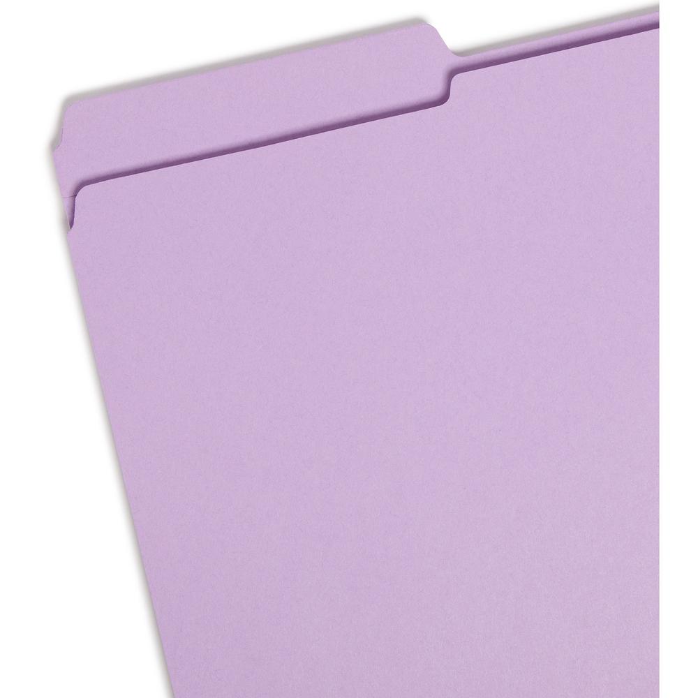 Smead Colored 1/3 Tab Cut Legal Recycled Top Tab File Folder - 8 1/2" x 14" - 3/4" Expansion - Top Tab Location - Assorted Position Tab Position - Lavender - 10% Recycled - 100 / Box. Picture 5