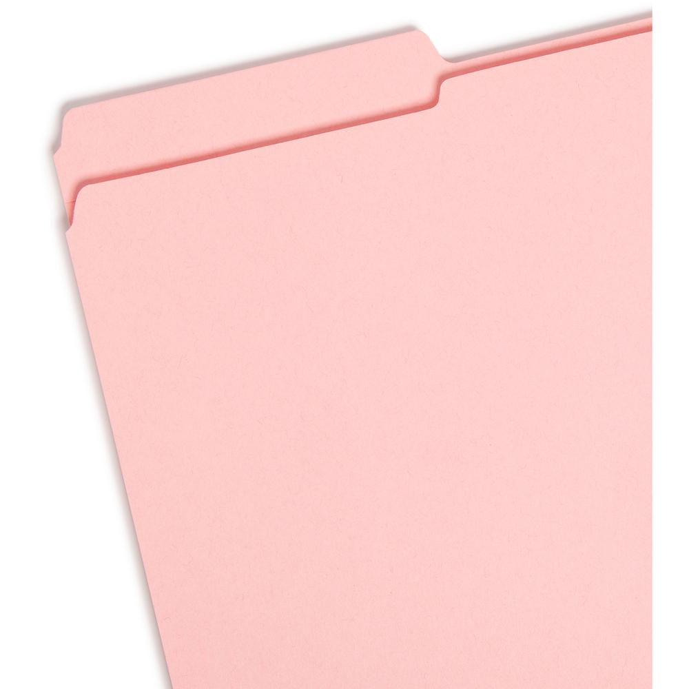 Smead Colored 1/3 Tab Cut Legal Recycled Top Tab File Folder - 8 1/2" x 14" - 3/4" Expansion - Top Tab Location - Assorted Position Tab Position - Pink - 10% Recycled - 100 / Box. Picture 3