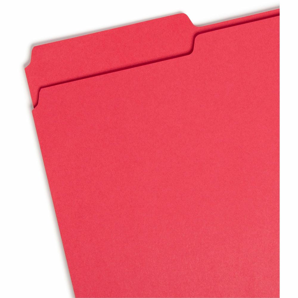 Smead Colored 1/3 Tab Cut Legal Recycled Top Tab File Folder - 8 1/2" x 14" - 3/4" Expansion - Top Tab Location - Assorted Position Tab Position - Red - 10% Recycled - 100 / Box. Picture 8