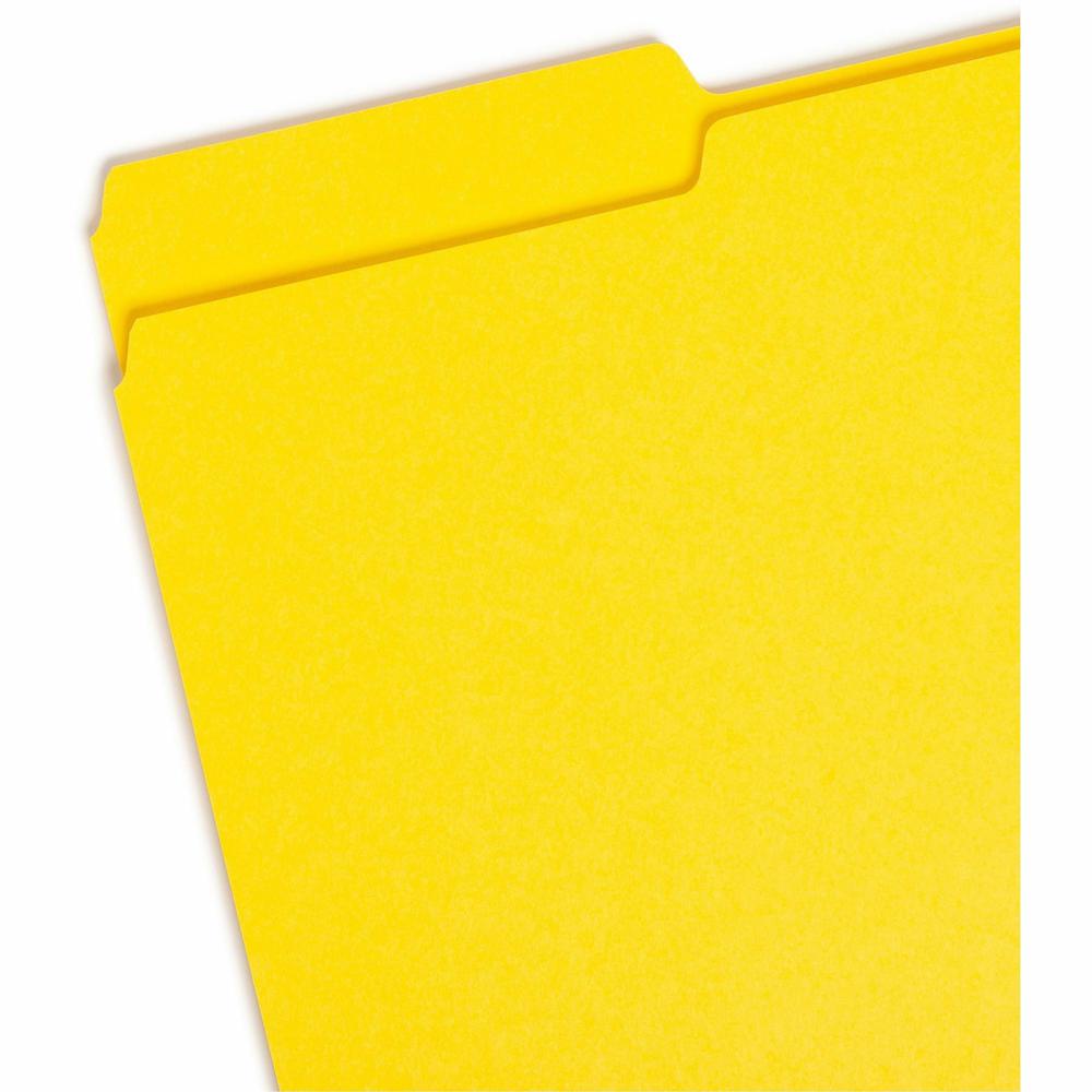 Smead Colored 1/3 Tab Cut Legal Recycled Top Tab File Folder - 8 1/2" x 14" - 3/4" Expansion - Top Tab Location - Assorted Position Tab Position - Vinyl - Yellow - 10% Recycled - 100 / Box. Picture 5