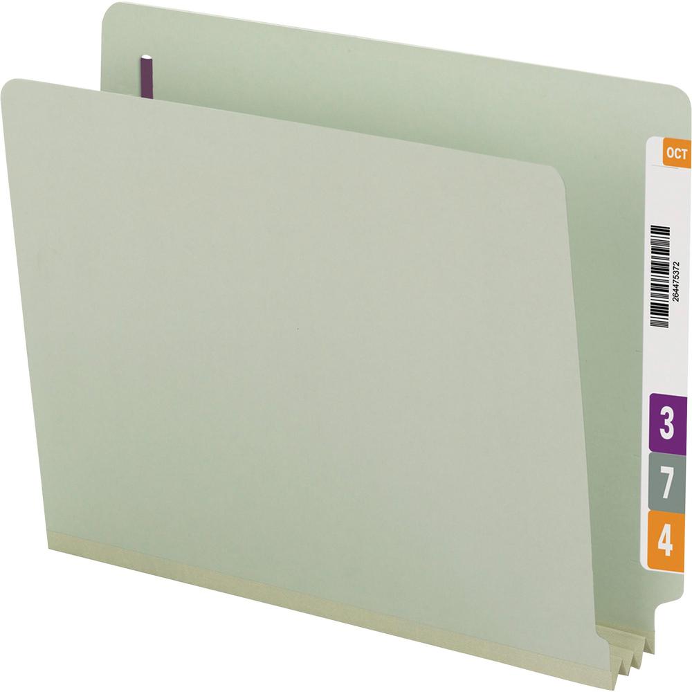 Smead Letter Recycled Fastener Folder - 8 1/2" x 11" - 3" Expansion - 2 x 2S Fastener(s) - 2" Fastener Capacity for Folder - End Tab Location - Pressboard - Gray, Green - 60% Recycled - 25 / Box. Picture 5