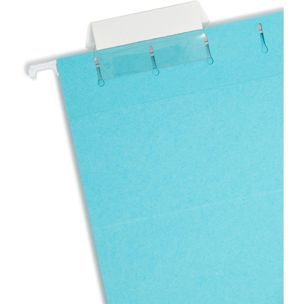 Smead Colored 1/5 Tab Cut Letter Recycled Hanging Folder - 8 1/2" x 11" - Top Tab Location - Assorted Position Tab Position - Aqua - 10% Recycled - 25 / Box. Picture 5